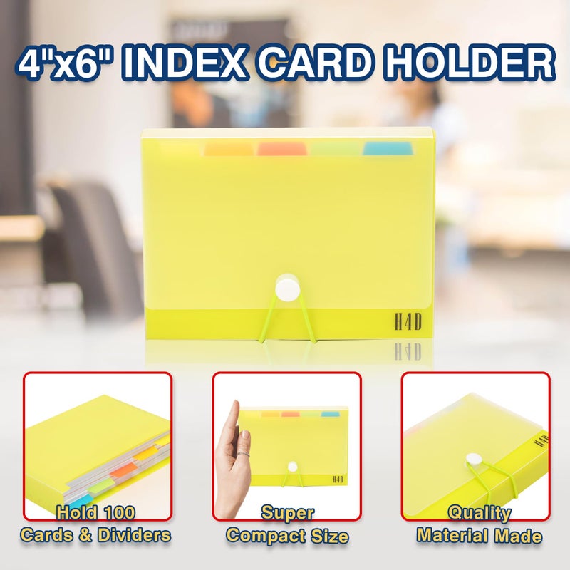 حافظة بطاقات مؤشر H4D 4x6 مع 100 بطاقة فهرسة مسطرة ثقيلة الوزن وفواصل، أخضر ليموني - Image 3